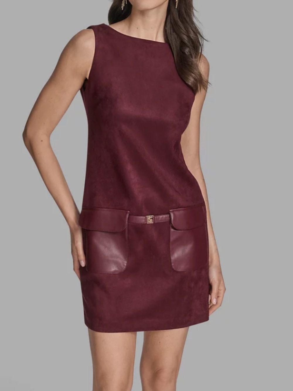 BCBG Women's Sleeveless Burgundy Faux Suede Mini Dress Size: 4